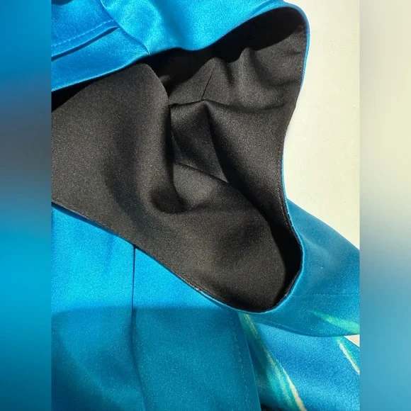 ST JOHN Brushstroke Stretch Silk Charmeuse Draped Cyan/Black Dress, Size 2 - Picture 16 of 16
